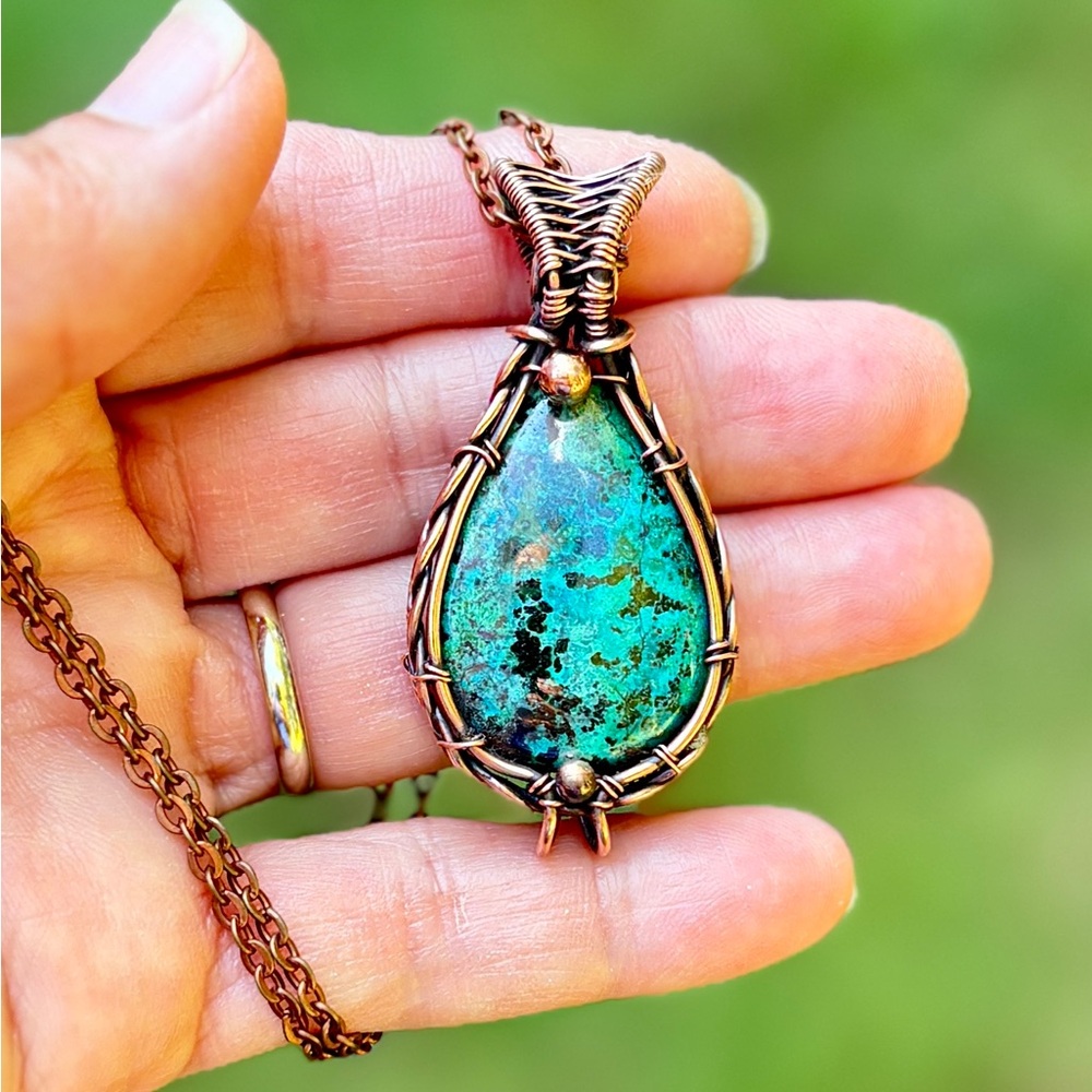 HAND CRAFTED Shattuckite Wire Wrapped Copper Pendant Necklace, Handmade Jewelry
